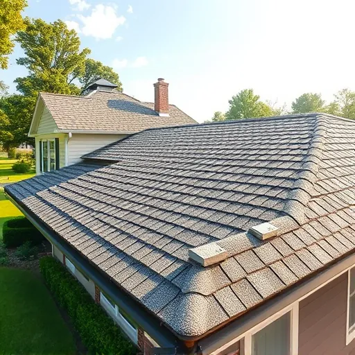 Newly installed residential shingle roof in Hueytown AL with detailed textures, lush lawn, and bright sky.