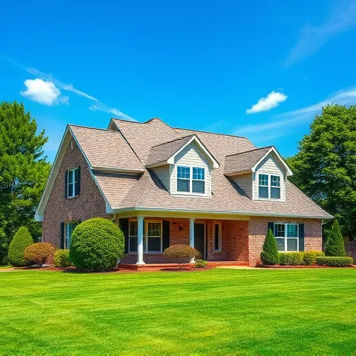 Completed roofing project in Helena AL featuring modern and traditional design elements with vibrant lawn and clear sky.