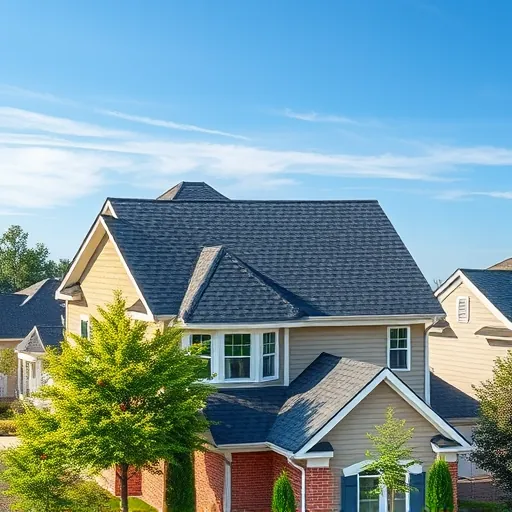 Newly installed asphalt shingle roof on a suburban home in Odenville Alabama with lush landscaping and clear blue sky