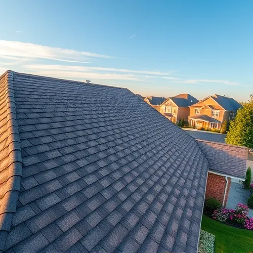 Residential home in Homewood Alabama with new high-quality shingle roof, lush lawn, blooming flowers, blue sky.