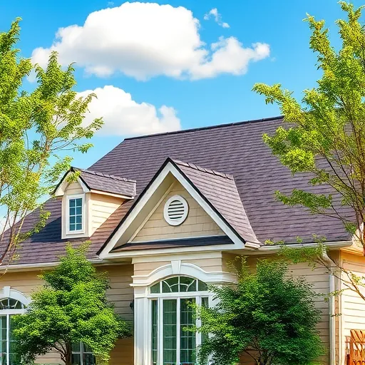 Completed roofing project in Homewood AL showcasing elegant dark shingles on a charming home against a blue sky.