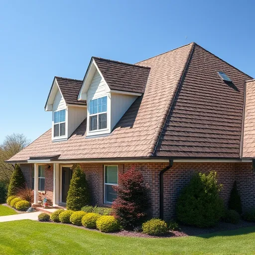 Completed roofing project in Leeds AL with quality shingles, vibrant landscaping, and a clear blue sky backdrop.
