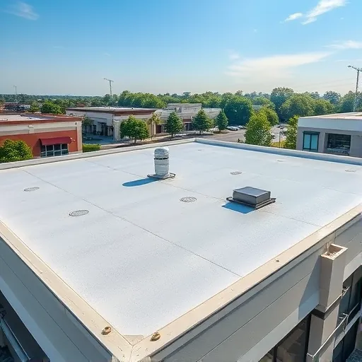 Completed flat roof on modern commercial building in Trussville AL with flawless layers, flashing, and drainage systems