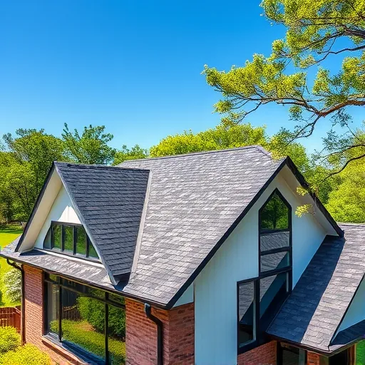 Modern roofing project in Meadowbrook AL showcases dark shingles, contemporary architecture, and vibrant greenery.