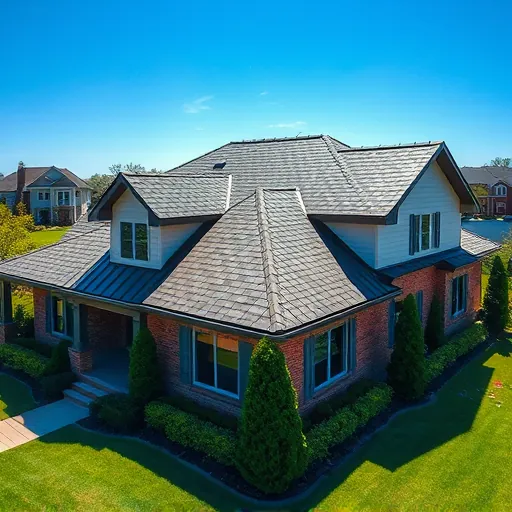 Modern roofing project in Springville AL with stylish asphalt shingles and metal panels under a clear blue sky.