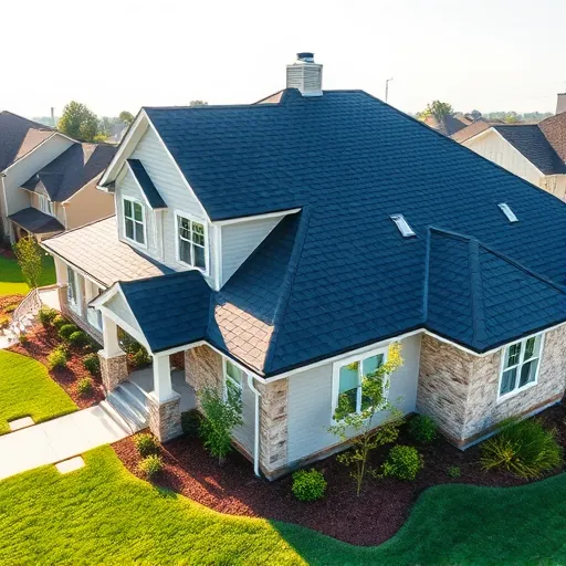 Completed residential roof with charcoal gray asphalt shingles on a modern home in Warrior Alabama, surrounded by lush landscaping.