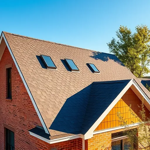 Completed roofing project in Pleasant Grove AL with modern shingles, ridge vents, and brick accents under a clear sky.