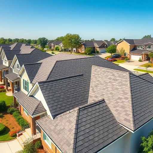 Finished residential asphalt shingle roof on modern home in Chelsea Alabama with neat landscaping and blue sky scene