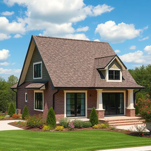 Completed roofing project in Hueytown AL with charcoal and cedar shingles, surrounded by manicured lawns and vibrant flowers.