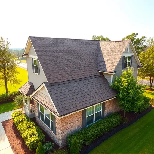Residential roof installation in Trussville AL featuring asphalt shingles, landscaped yard, and bright sky.