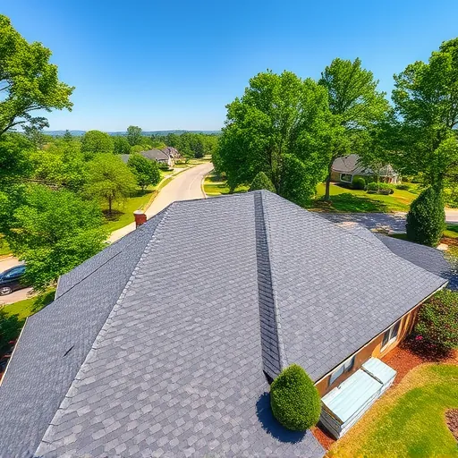 Freshly replaced asphalt shingle roof on a suburban house in Trussville Alabama with lush greenery and bright sunlight