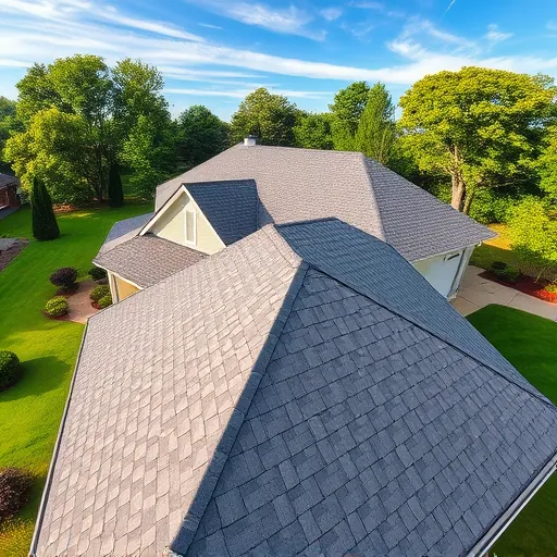 Newly installed asphalt shingle roof on modern suburban home in Morris Alabama with lush yard and clear sky