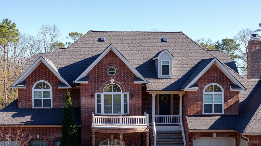 Roofing in Mountain Brook, AL with a beautiful blue sky in the background.