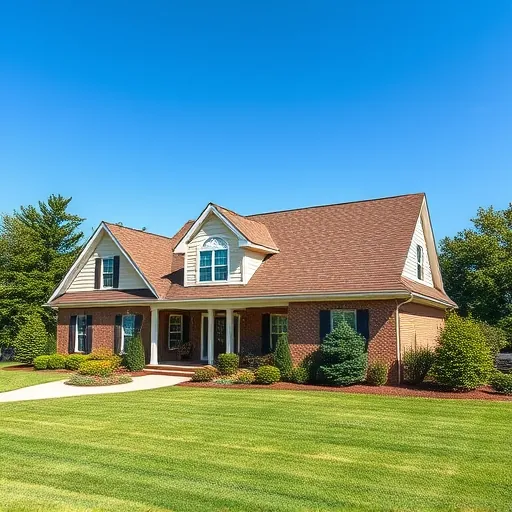 Completed roofing project in Pelham AL with sleek shingles against light trim, surrounded by a manicured lawn and clear blue sky.