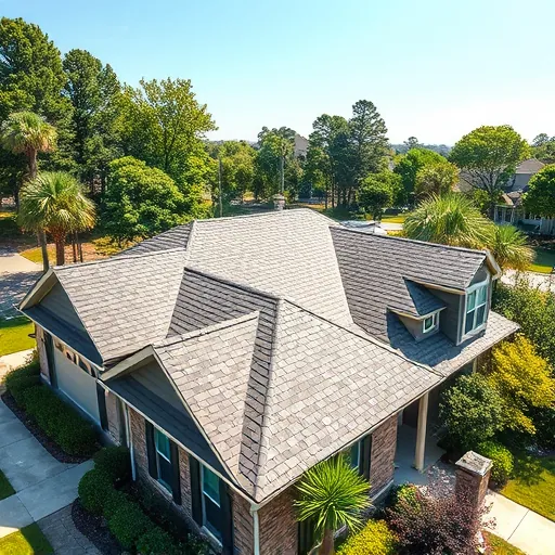 Completed residential roof in Hoover AL with asphalt shingles, lush landscaping, and clear blue sky highlights craftsmanship