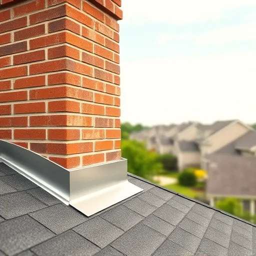 Close-up of a well-installed brick chimney with weather-resistant metal flashing on a suburban roof in Trussville Alabama