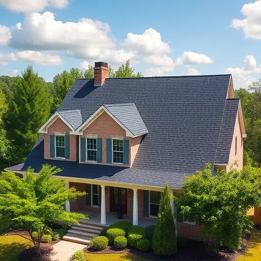 Completed roofing project in Vestavia Hills AL featuring a modern home with a sleek dark asphalt shingle roof.