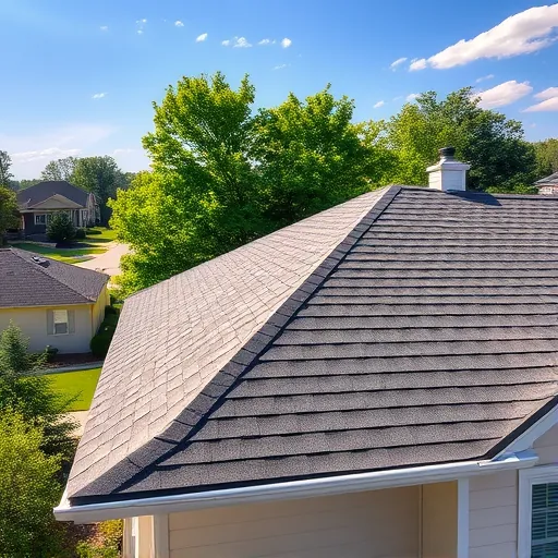 Recently repaired residential roof in Trussville Alabama with new shingles, clean fascia, painted siding, lush trees, and clear sky