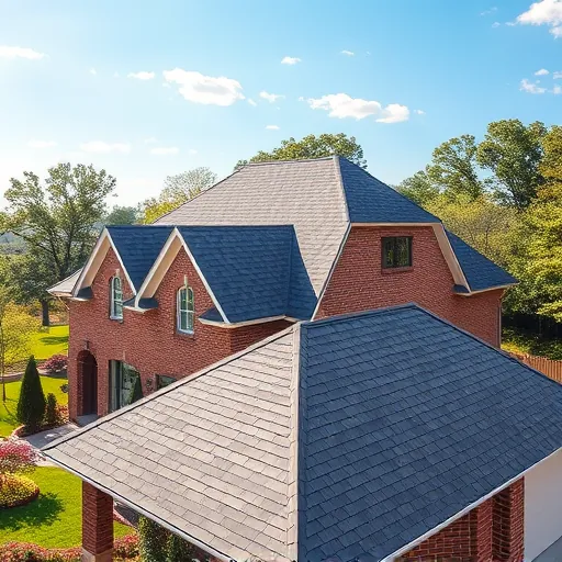 Finished brick house roof with shingles, lush landscape, blue sky, emphasizing craftsmanship and durability in Calera Alabama