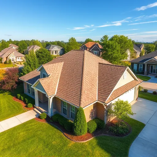 Newly installed asphalt shingle roof on a modern home in Calera Alabama with lush lawns and a clear blue sky