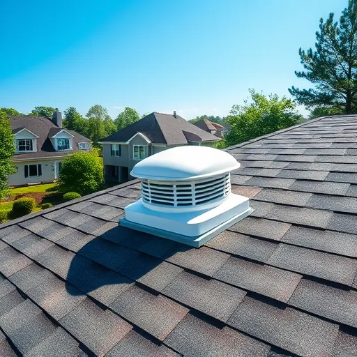 Close-up of a precisely installed roof vent on a modern home in Trussville AL amidst textured shingles, lush greenery, and bright sunlight