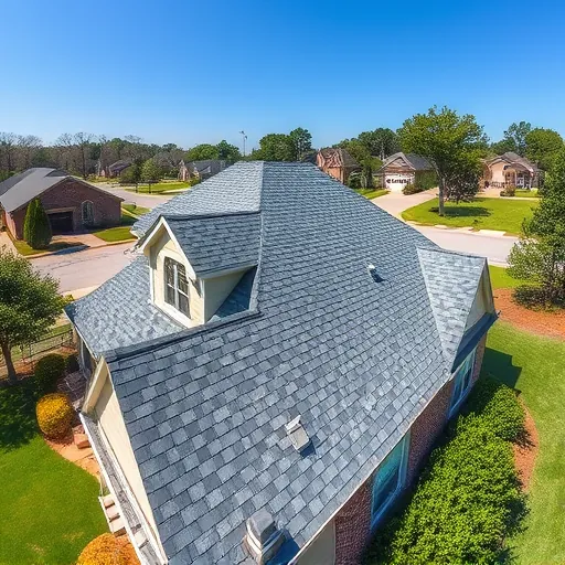 Recently replaced gray and slate blue asphalt roof in Trussville AL with neat lines and lush surroundings