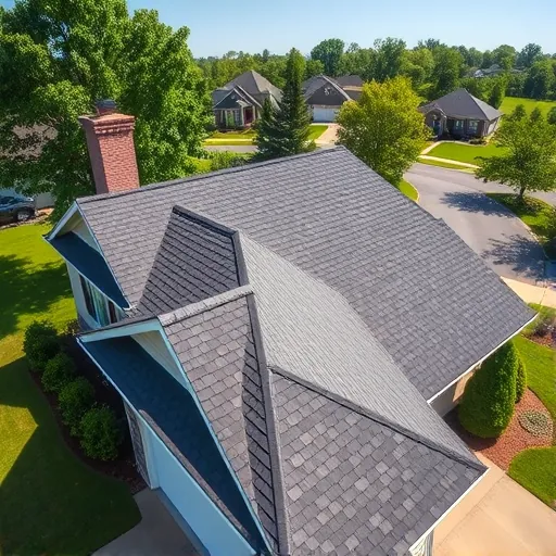 Freshly installed residential roof in Springville AL with shiny shingles, detailed textures, flashing, and a green suburban background
