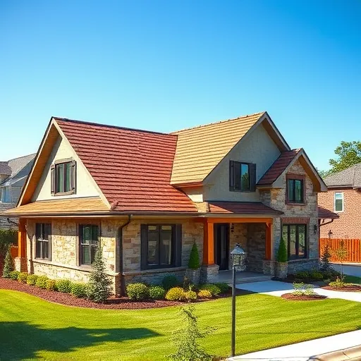 Completed roofing project in Leeds AL showcasing vibrant shingles, gleaming gutters, and lush landscaping around a modern home.