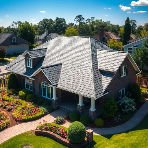 Completed asphalt shingle roof in Vestavia Hills AL, surrounded by vibrant gardens and green lawns under soft sunlight.