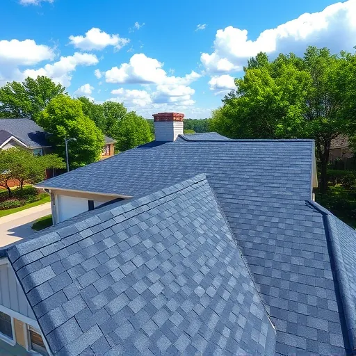 Completed asphalt shingle roof in Birmingham AL with rich charcoal and blue shades in a serene suburban setting.