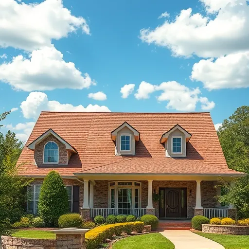 Completed roofing project in Vestavia Hills AL with quality shingles under sunlight, manicured lawns, and blue sky.