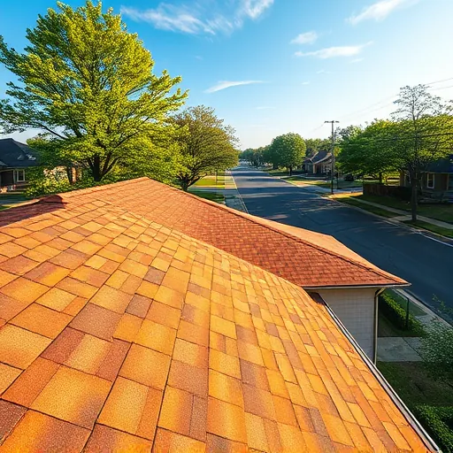 Newly installed warm-toned asphalt shingle roof on a suburban home in Warrior Alabama with lush trees and clear sky