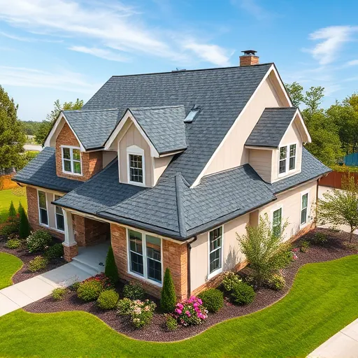 Newly installed asphalt shingle roof on a modern suburban home in Homewood Alabama with lush landscaping and clear sky