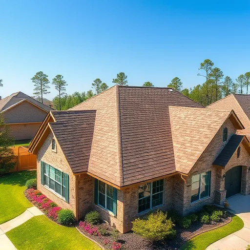 Completed roofing project in Remlap AL featuring textured shingles in earthy tones amidst a serene residential landscape.