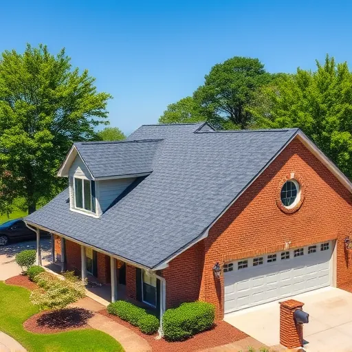 Completed residential roof in Clay Alabama with textured asphalt shingles on modern brick home surrounded by lush greenery