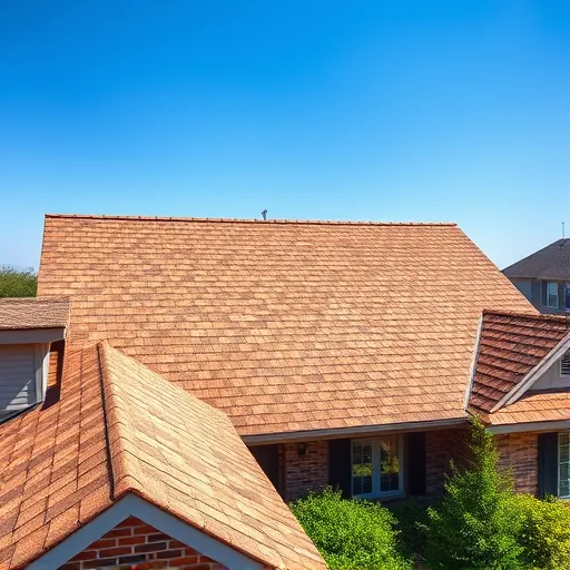 Completed roofing installation in Fultondale AL showcasing textured earthy shingles under a blue sky with greenery below.