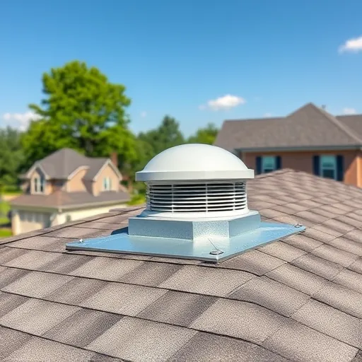 Close-up of a new roof vent installed on a suburban house in Trussville Alabama with clean shingles and lush green surroundings
