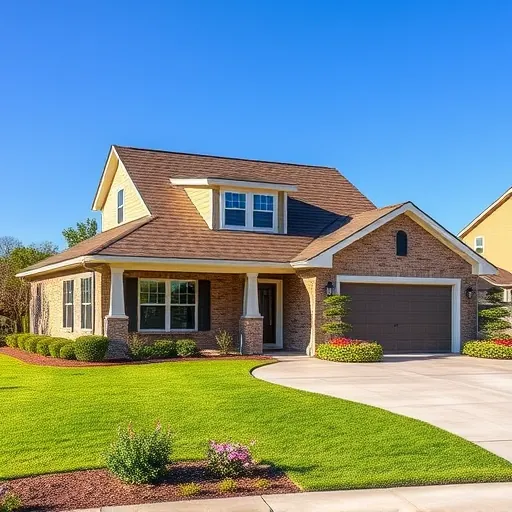 Completed roofing project in Calera AL showcasing a modern home with vibrant landscaping and a gleaming new roof.