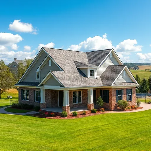 Completed roofing project in Warrior AL featuring high-quality shingles, elegant details, vibrant lawn, and serene landscape.