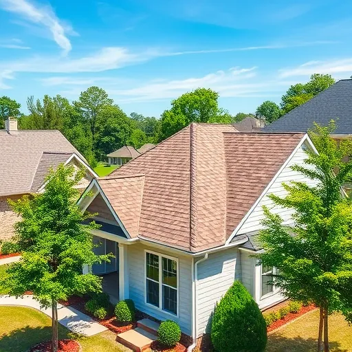 Freshly completed residential roof with durable shingles in earthy tones on a modern home in a lush suburban Alabama neighborhood
