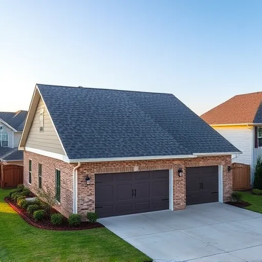 Newly completed high-quality shingle roof on suburban Homewood Alabama with lush landscaping and clear sky