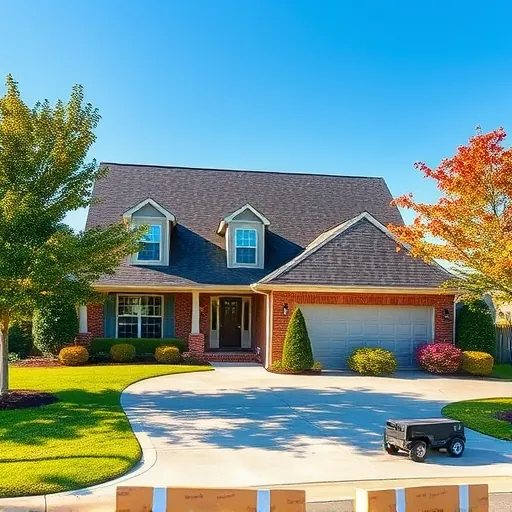 Completed roof replacement with dark asphalt shingles on a suburban home in Trussville Alabama with lush landscaping and clear sky