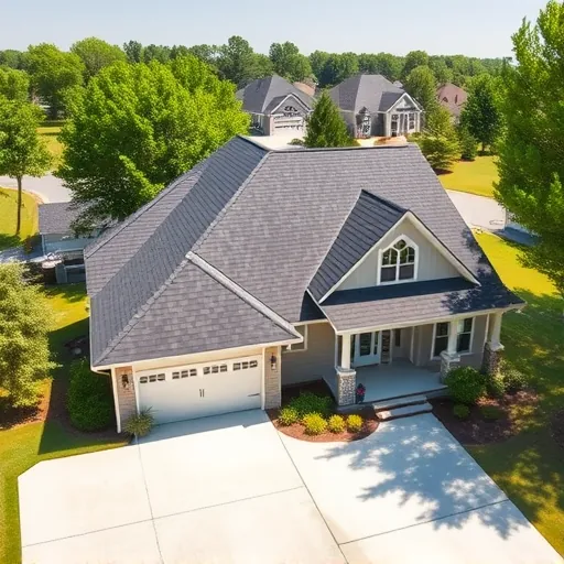 Finished residential asphalt shingle roof installation in Liberty Park Alabama on a modern home with lush surroundings