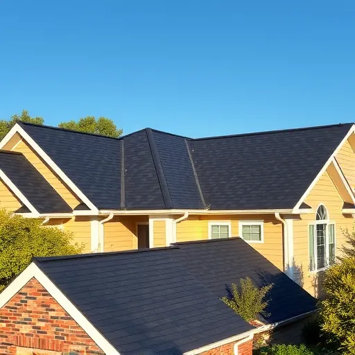 Perfectly completed roofing project in Cahaba Heights, AL, featuring sleek dark shingles and warm beige siding.