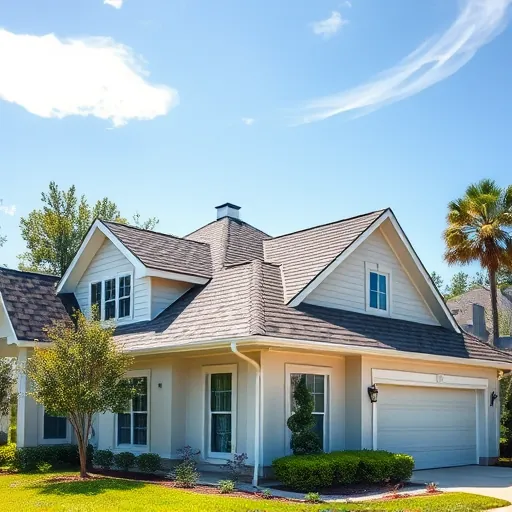 Modern Birmingham home with new shingles gutters and flashing, lush lawns, blue sky, showcasing quality roofing craftsmanship