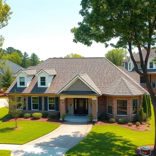 Freshly replaced storm-damaged roof on a modern home in Trussville Alabama with detailed shingles and lush green surroundings