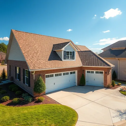 New residential roof installation in Trussville AL featuring asphalt shingles, elegant landscaping, and bright blue sky.