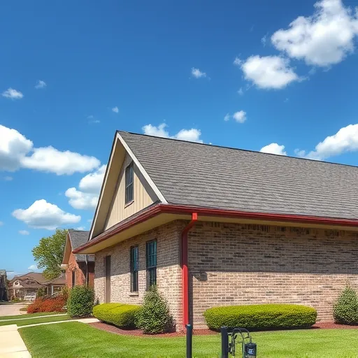 Completed roofing project in Birmingham AL with detailed shingles, vibrant gutters, and a well-kept yard under a blue sky.