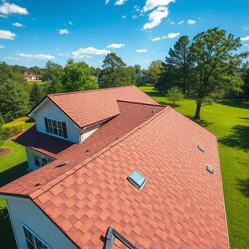 Freshly installed asphalt shingle roof on a modern suburban home in Forestdale Alabama with lush lawn and clear sky