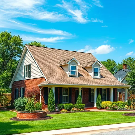 New residential roof installation on a modern Birmingham home with earth-toned shingles, lush landscaping, and clear blue sky